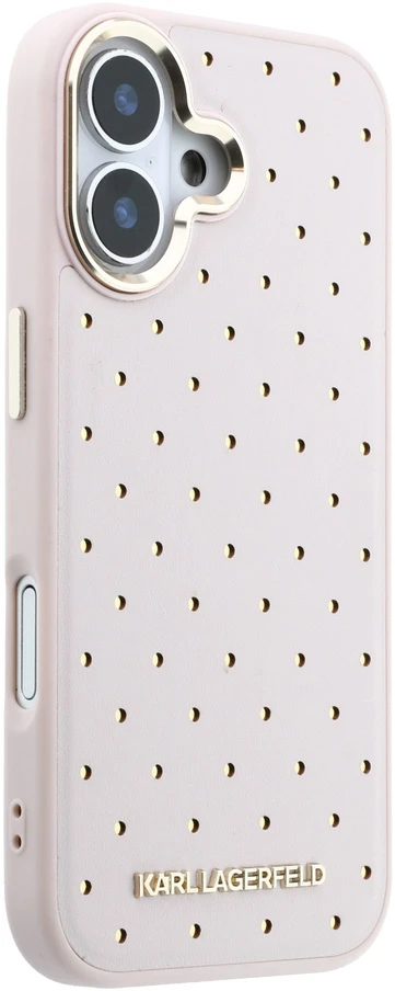 Karl Lagerfeld PU Perforated Gold Dots MagSafe dėklas skirtas Apple iPhone 17 rožinės spalvos