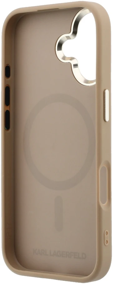 Karl Lagerfeld PU Perforated Monogram MagSafe dėklas skirtas iPhone 17 rusvai gelsvas