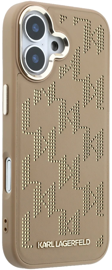 Karl Lagerfeld PU Perforated Monogram MagSafe dėklas skirtas iPhone 17 rusvai gelsvas