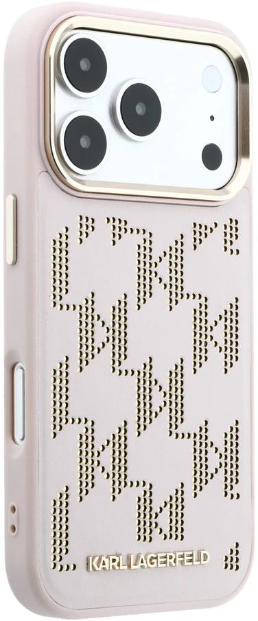 Karl Lagerfeld PU Perforated Monogram MagSafe dėklas skirtas Apple iPhone 17 Pro rožinės spalvos