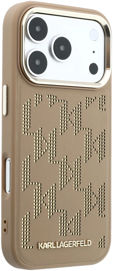 Karl Lagerfeld PU Perforated Monogram MagSafe dėklas skirtas Apple iPhone 17 Pro rusvai gelsvas