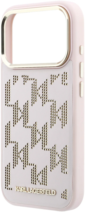 Karl Lagerfeld PU Perforated Monogram MagSafe dėklas skirtas Apple iPhone 17 Pro Max rožinės spalvos