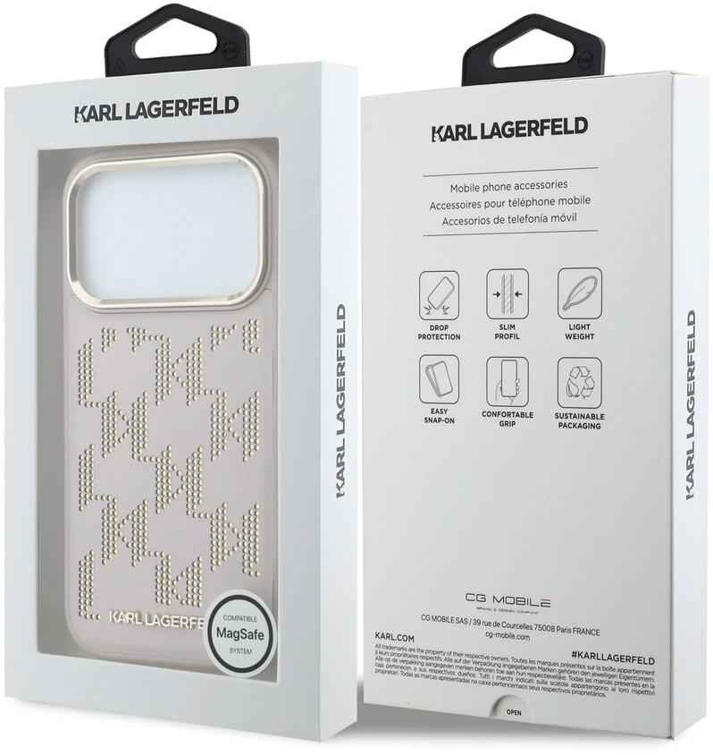 Karl Lagerfeld PU Perforated Monogram MagSafe dėklas skirtas Apple iPhone 17 Pro Max rožinės spalvos
