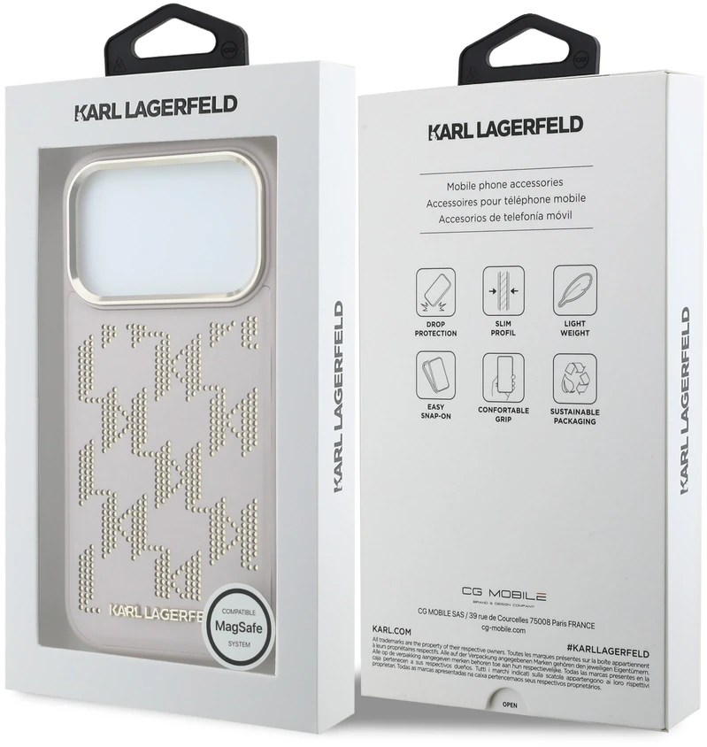 Karl Lagerfeld PU Perforated Monogram MagSafe dėklas skirtas Apple iPhone 17 Pro rožinės spalvos
