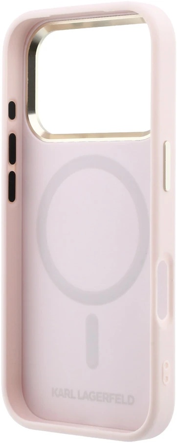 Karl Lagerfeld PU Perforated Monogram MagSafe dėklas skirtas Apple iPhone 17 Pro rožinės spalvos