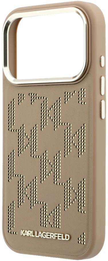 Karl Lagerfeld PU Perforated Monogram MagSafe dėklas skirtas Apple iPhone 17 Pro rusvai gelsvas
