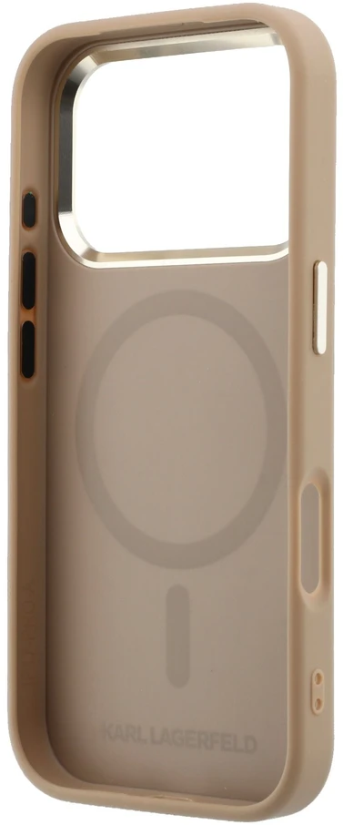 Karl Lagerfeld PU Perforated Monogram MagSafe dėklas skirtas Apple iPhone 17 Pro rusvai gelsvas
