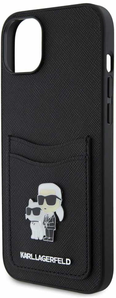 Karl Lagerfeld KLHCP15SSAPKCNPK Apple iPhone 15 / 14 / 13 6.1″ juodos spalvos kietas dėklas Saffiano Cardslot Karl