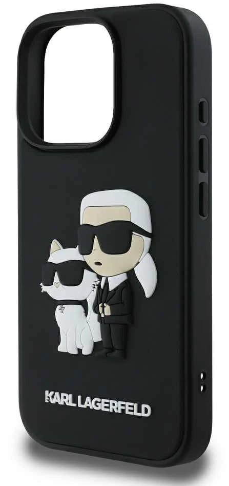 Karl Lagerfeld PU Saffiano Karl and Choupette Apple iPhone 16 Pro Max dėklas telefonui juodos spalvos