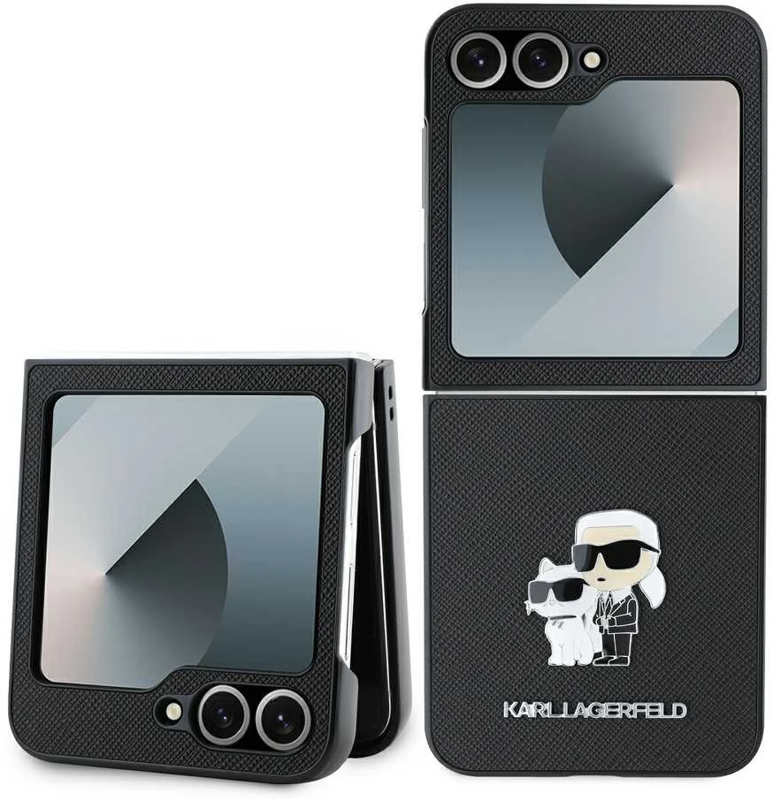 Karl Lagerfeld PU Saffiano Karl and Choupette Samsung Galaxy Z Flip6 dėklas telefonui juodos spalvos