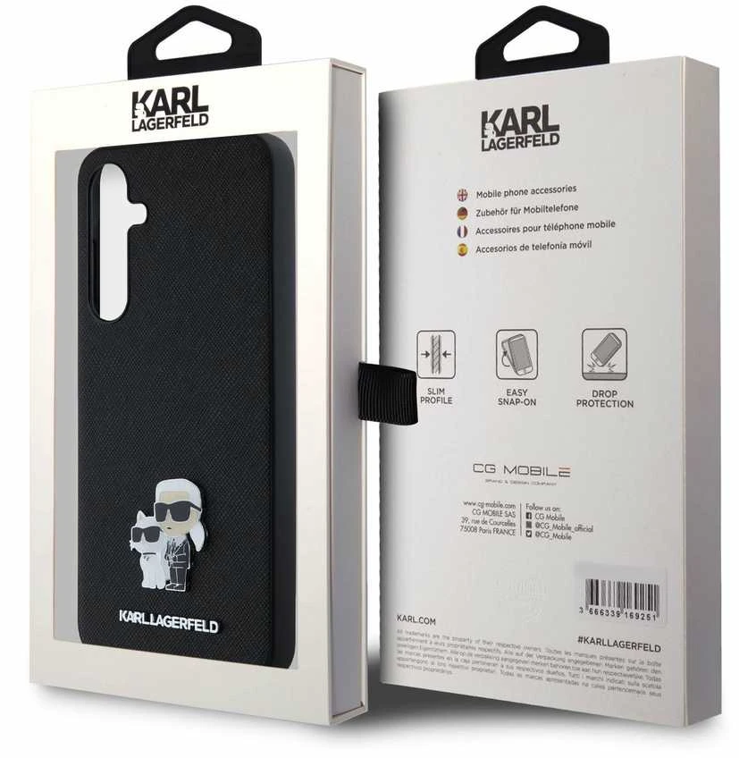 Samsung Galaxy A35 5G Karl Lagerfeld dėklas Saffiano Karl&Choupette Pin (KLHCSA35SAKCNPK) juodos spalvos