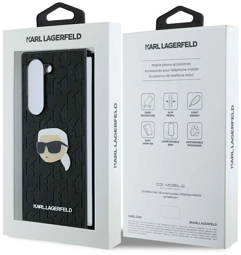 Karl Lagerfeld PU Saffiano Monogram Karl Head Samsung Galaxy Z Fold6 dėklas telefonui juodos spalvos