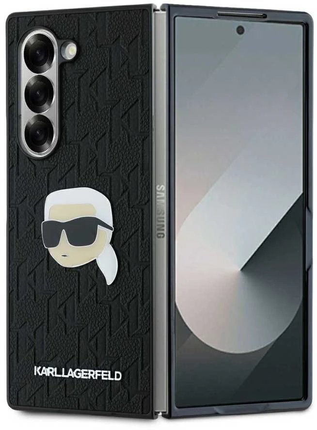 Karl Lagerfeld PU Saffiano Monogram Karl Head Samsung Galaxy Z Fold6 dėklas telefonui juodos spalvos