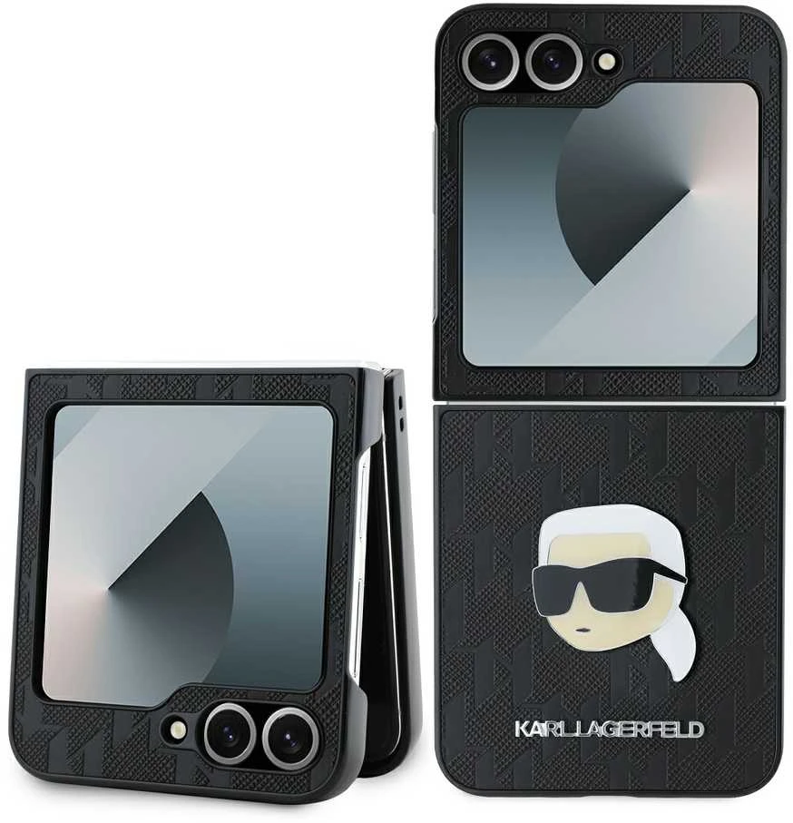 Karl Lagerfeld PU Saffiano Monogram Karl Head Samsung Galaxy Z Flip6 dėklas telefonui juodos spalvos