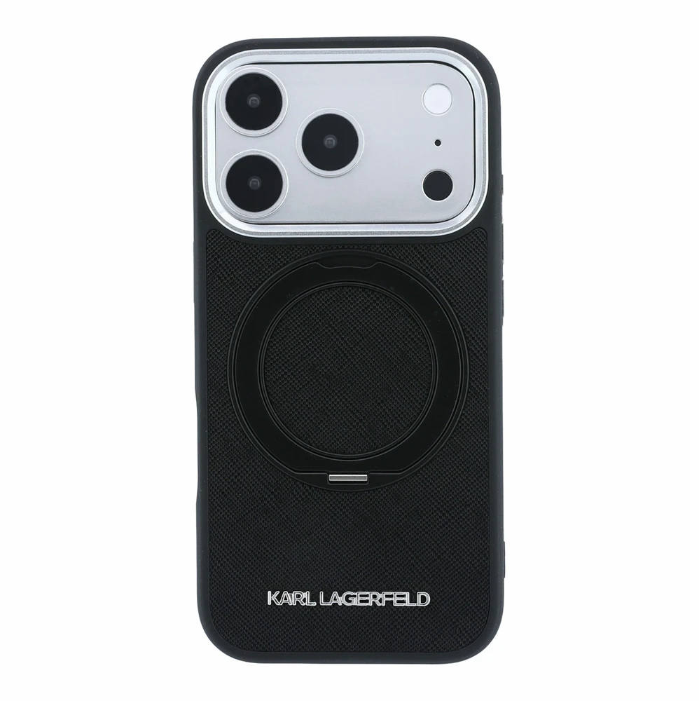 Dėklas Karl Lagerfeld PU Saffiano Ring Stand MagSafe Case for iPhone 18 Pro Juodas