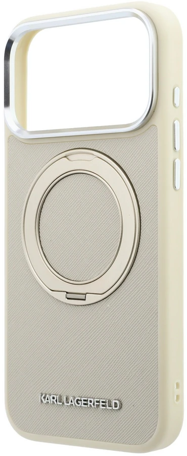 Dėklas Karl Lagerfeld Ring Stand 360 Saffiano Classic Logo MagSafe Case for iPhone 18 Pro Max / 17 Pro Max - rusvai gelsvas