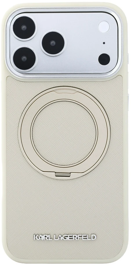 Dėklas Karl Lagerfeld Ring Stand 360 Saffiano Classic Logo MagSafe Case for iPhone 18 Pro Max / 17 Pro Max - rusvai gelsvas