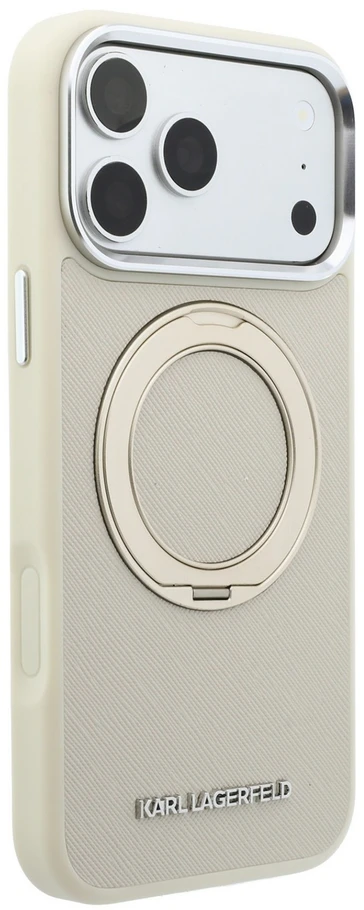 Dėklas Karl Lagerfeld Ring Stand 360 Saffiano Classic Logo MagSafe Case for iPhone 18 Pro Max / 17 Pro Max - rusvai gelsvas