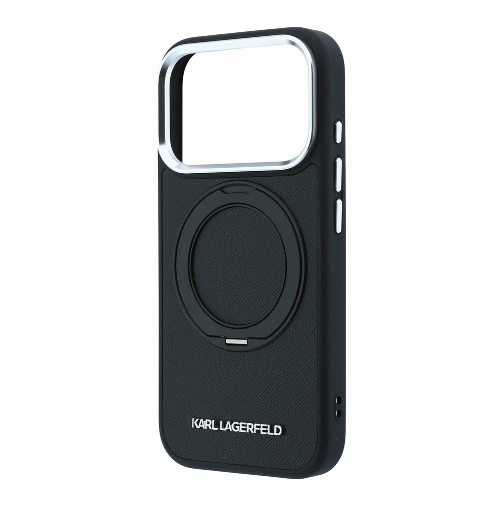 Dėklas Karl Lagerfeld PU Saffiano Ring Stand MagSafe Case for iPhone 18 Pro Juodas
