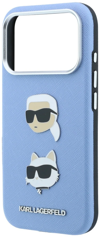 Karl Lagerfeld Saffiano su Karl & Choupette galvų smeigtukais ir logotipu dėklas iPhone 18 Pro / 17 Pro - šviesiai mėlynas