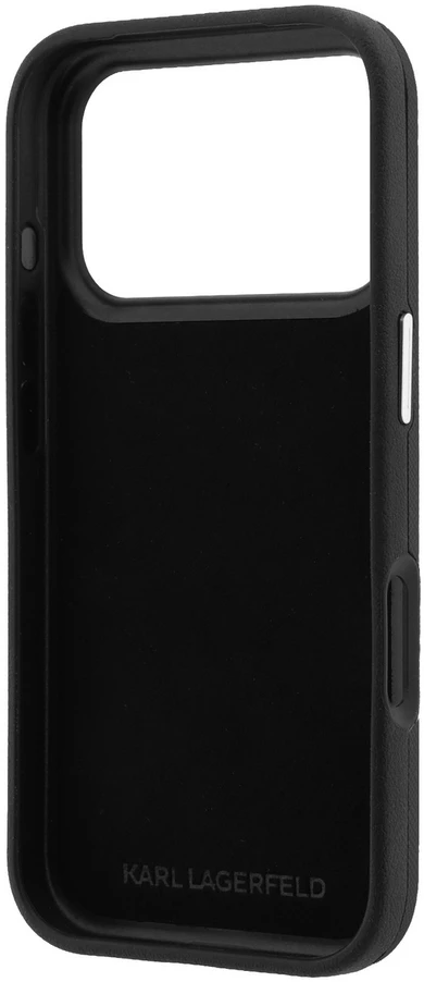 Karl Lagerfeld PU Semi Wrap Saffiano K&CH Heads dėklas, skirtas iPhone 18 Pro, juodas