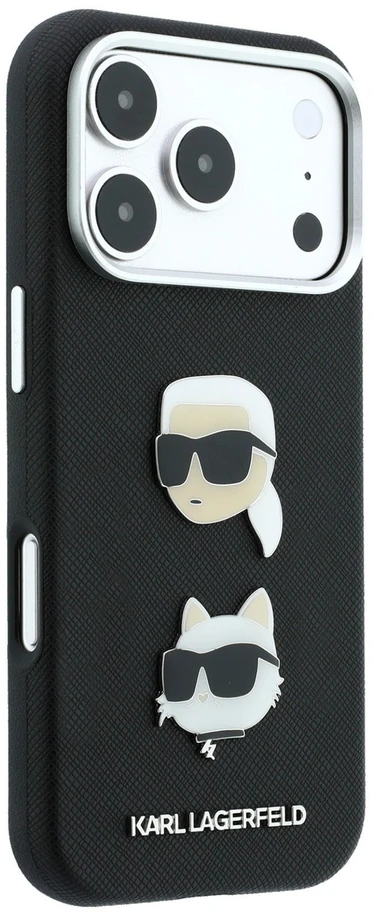 Karl Lagerfeld PU Semi Wrap Saffiano K&CH Heads dėklas, skirtas iPhone 18 Pro, juodas