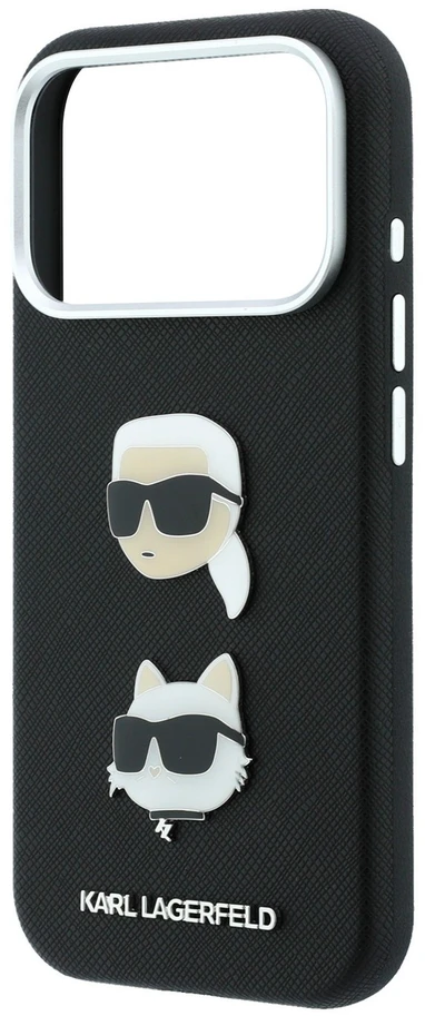Karl Lagerfeld PU Semi Wrap Saffiano K&CH Heads dėklas, skirtas iPhone 18 Pro, juodas