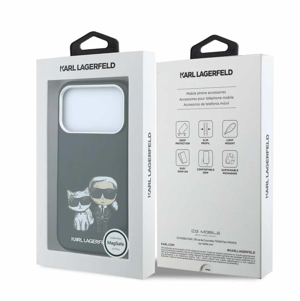 Dėklas Karl Lagerfeld PU Semi Wrap Smooth Sketch Bodies Magsafe Case for iPhone 18 Pro Max Juodas