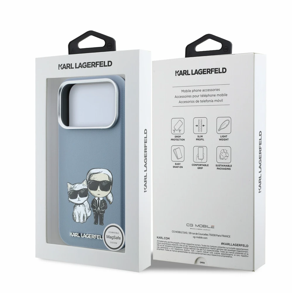 Dėklas Karl Lagerfeld PU Semi Wrap Smooth Sketch Bodies Magsafe Case for iPhone 18 Pro Max Mėlyna