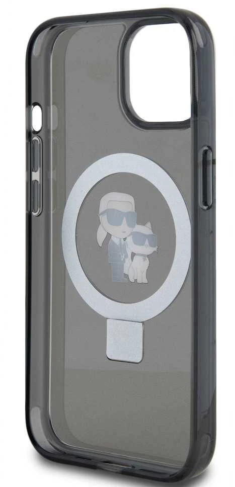 Karl Lagerfeld KLHMP15SHMRSKCK Apple iPhone 15/ 14 / 13 6.1″ juodos spalvos kietas dėklas Ring Stand Karl&Choupet