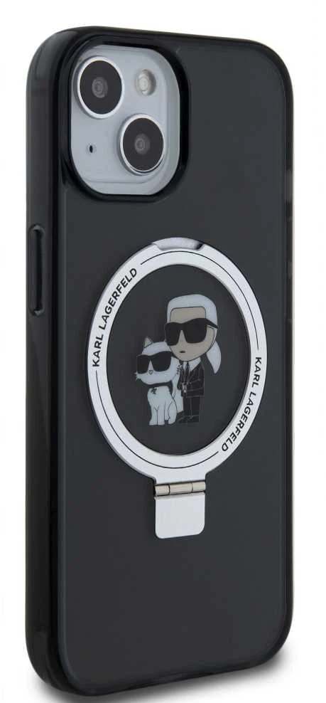 Karl Lagerfeld KLHMP15SHMRSKCK Apple iPhone 15/ 14 / 13 6.1″ juodos spalvos kietas dėklas Ring Stand Karl&Choupet