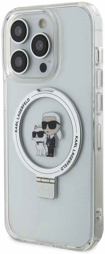 Karl Lagerfeld KLHMP14LHMRSKCH Apple iPhone 14 Pro 6.1″ baltos spalvos kietas dėklas Ring Stand Karl&Choupettte Mag
