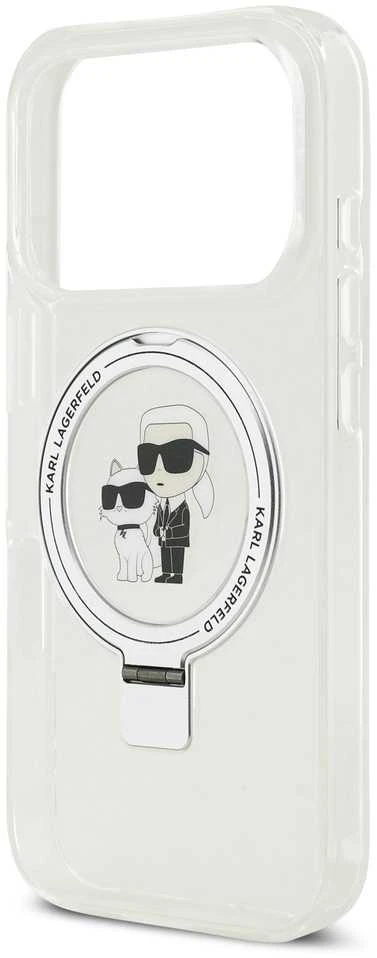 Karl Lagerfeld Ringstand Karl and Choupette MagSafe dėklas skirtas Apple iPhone 17 Pro baltos spalvos