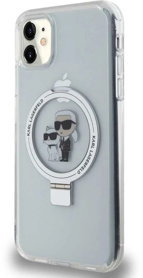 Karl Lagerfeld KLHMN61HMRSKCH Apple iPhone 11/ Xr 6.1″ baltos spalvos kietas dėklas Ring Stand Karl&Choupettte Mag