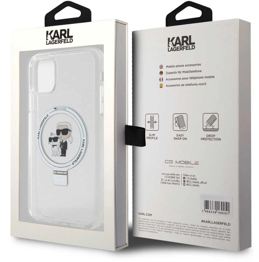 Karl Lagerfeld KLHMN61HMRSKCH Apple iPhone 11/ Xr 6.1″ baltos spalvos kietas dėklas Ring Stand Karl&Choupettte Mag