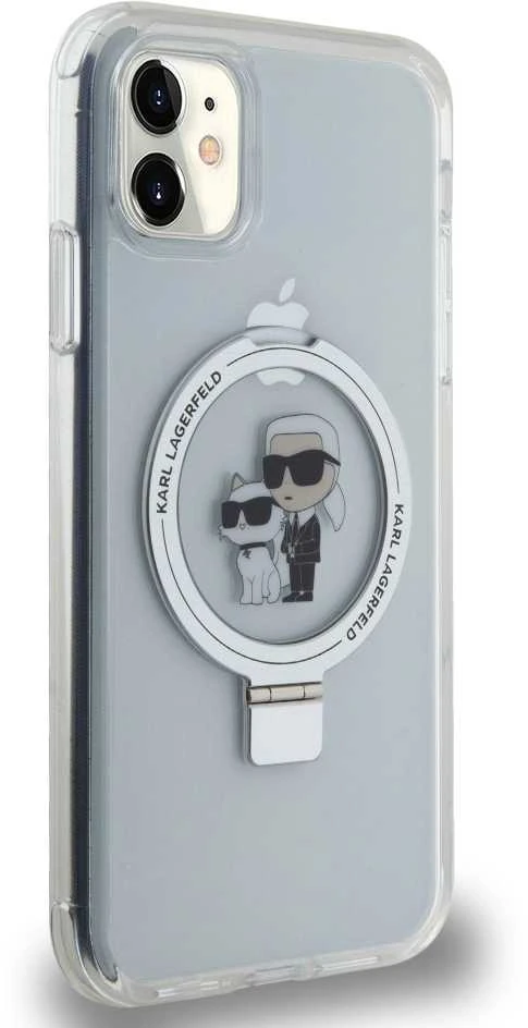 Karl Lagerfeld KLHMN61HMRSKCH Apple iPhone 11/ Xr 6.1″ baltos spalvos kietas dėklas Ring Stand Karl&Choupettte Mag