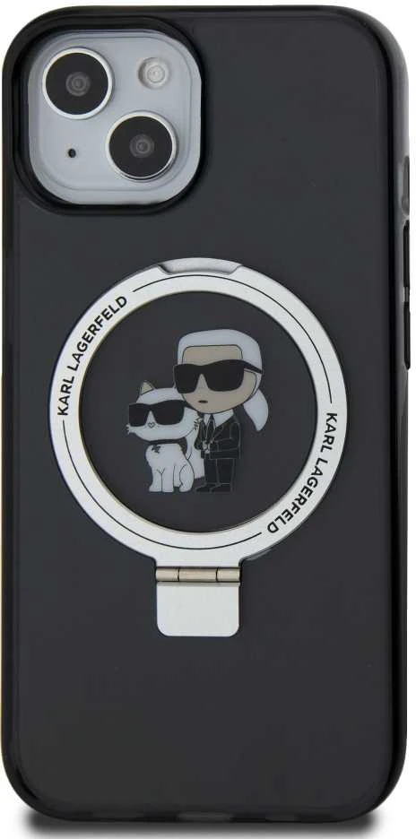 Karl Lagerfeld KLHMP15SHMRSKCK Apple iPhone 15/ 14 / 13 6.1″ juodos spalvos kietas dėklas Ring Stand Karl&Choupet