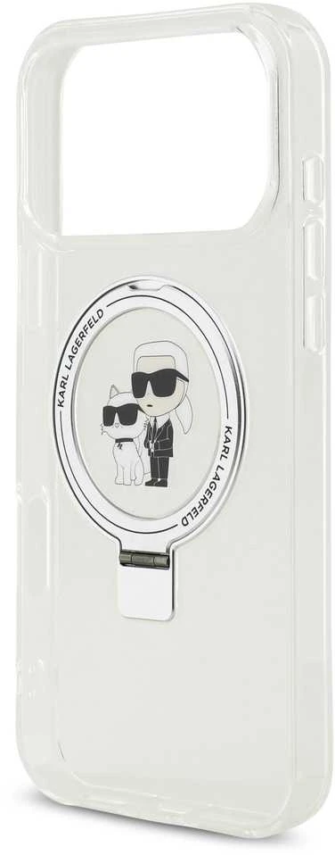 Karl Lagerfeld Ringstand Karl and Choupette MagSafe dėklas skirtas Apple iPhone 17 Pro Max baltos spalvos