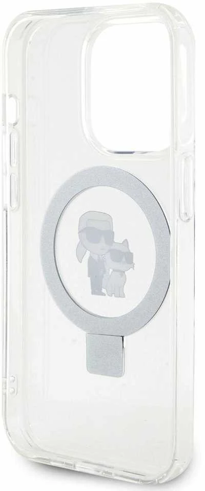 Karl Lagerfeld KLHMP14LHMRSKCH Apple iPhone 14 Pro 6.1″ baltos spalvos kietas dėklas Ring Stand Karl&Choupettte Mag