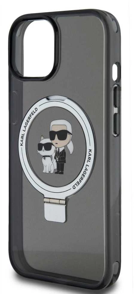 Karl Lagerfeld KLHMP15SHMRSKCK Apple iPhone 15/ 14 / 13 6.1″ juodos spalvos kietas dėklas Ring Stand Karl&Choupet