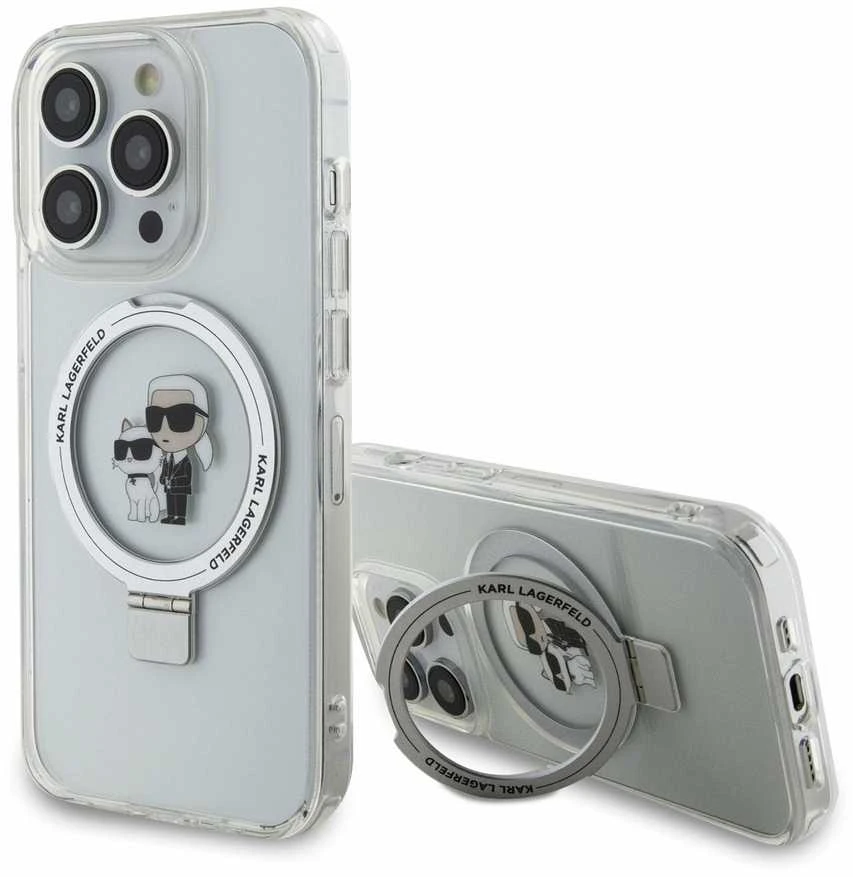 Karl Lagerfeld KLHMP14LHMRSKCH Apple iPhone 14 Pro 6.1″ baltos spalvos kietas dėklas Ring Stand Karl&Choupettte Mag