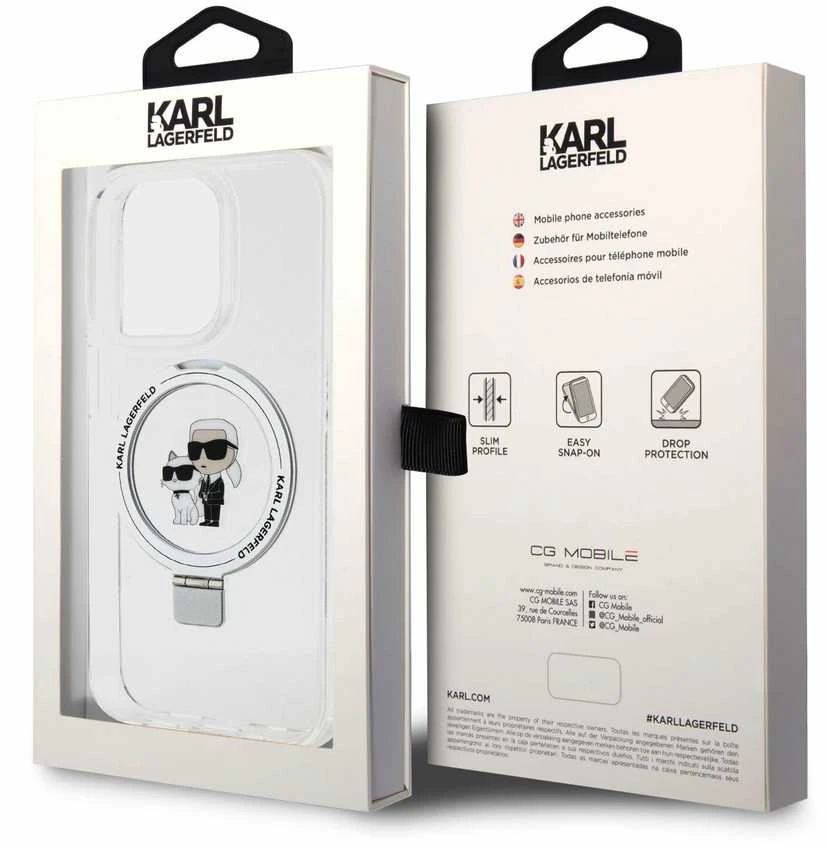 Karl Lagerfeld KLHMP14LHMRSKCH Apple iPhone 14 Pro 6.1″ baltos spalvos kietas dėklas Ring Stand Karl&Choupettte Mag