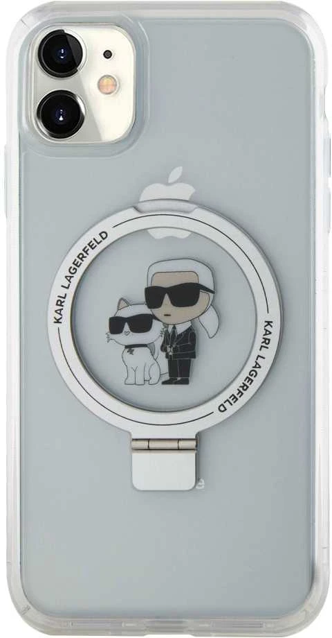 Karl Lagerfeld KLHMN61HMRSKCH Apple iPhone 11/ Xr 6.1″ baltos spalvos kietas dėklas Ring Stand Karl&Choupettte Mag