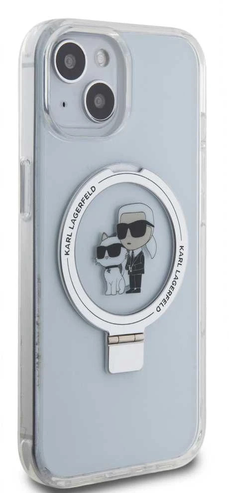 Karl Lagerfeld KLHMP15SHMRSKCH Apple iPhone 15/ 14 / 13 6.1″ baltos spalvos kietas dėklas Ring Stand Karl&Choupett