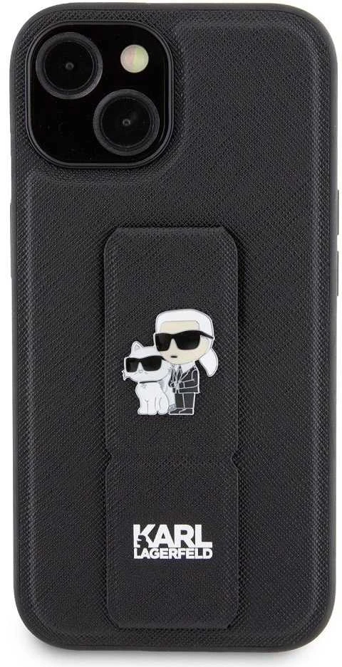 Dėklas Karl Lagerfeld KLHCP15SGSAKCPK IPHONE 15/14/13 6.1 "Juodas / Juodas HARDCASE GRIPSTAND SAFFIANO KARL & CHUPETTE PINS