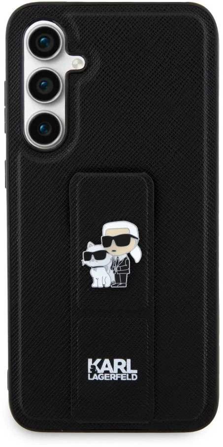 Samsung Galaxy S23 FE Karl Lagerfeld Dėklas Gripstand Saffiano Karl&Choupette Pins (KLHCS23FEGSAKCPK) juodos spalvos