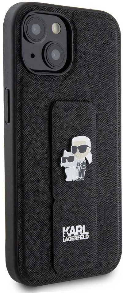 Dėklas Karl Lagerfeld KLHCP15SGSAKCPK IPHONE 15/14/13 6.1 "Juodas / Juodas HARDCASE GRIPSTAND SAFFIANO KARL & CHUPETTE PINS