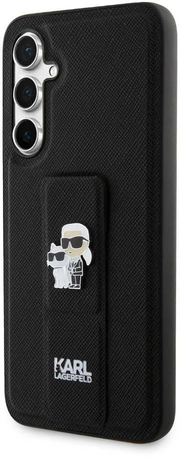 Samsung Galaxy S23 FE Karl Lagerfeld Dėklas Gripstand Saffiano Karl&Choupette Pins (KLHCS23FEGSAKCPK) juodos spalvos