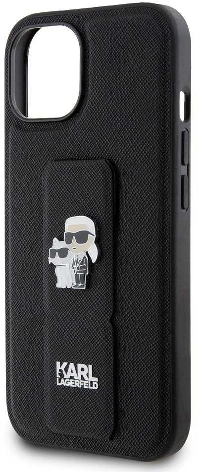 Dėklas Karl Lagerfeld KLHCP15SGSAKCPK IPHONE 15/14/13 6.1 "Juodas / Juodas HARDCASE GRIPSTAND SAFFIANO KARL & CHUPETTE PINS