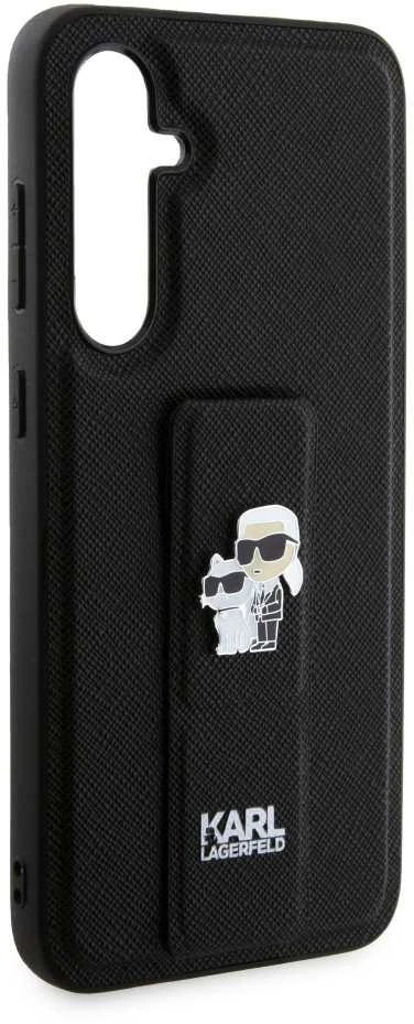 Samsung Galaxy S23 FE Karl Lagerfeld Dėklas Gripstand Saffiano Karl&Choupette Pins (KLHCS23FEGSAKCPK) juodos spalvos
